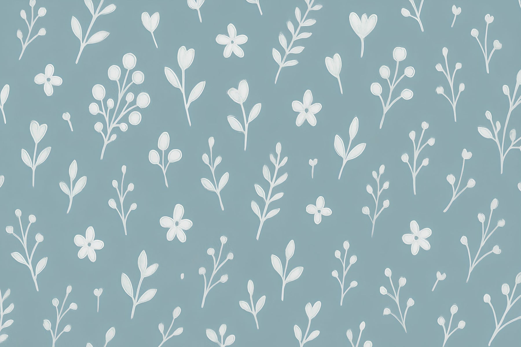 Detailed floral mural wallpaper design pattern showing delicate flowers and branches on blue background by Kids-Mundo