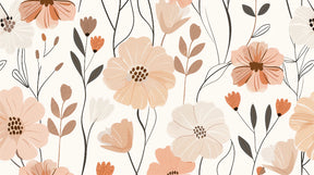 Detailed pastel floral mural wallpaper design pattern with terracotta botanical elements by Kids-Mundo