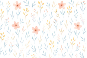 Delicate pink flowers and pastel foliage mural wallpaper design pattern by Kids-Mundo
