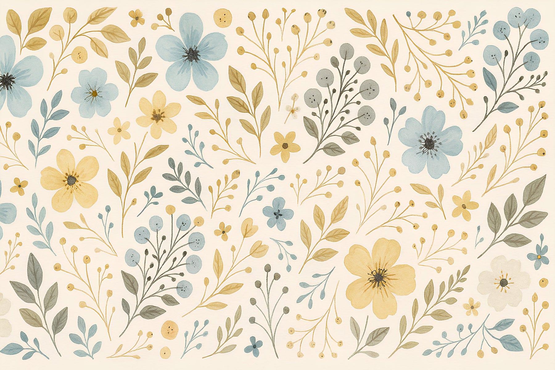 Detailed pastel floral mural wallpaper design pattern with delicate botanical elements by Kids-Mundo