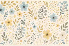 Detailed pastel floral mural wallpaper design pattern with delicate botanical elements by Kids-Mundo