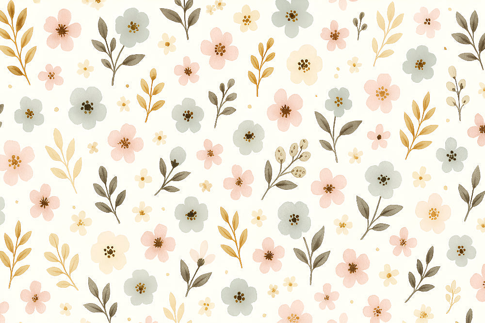 Detailed delicate flower mural wallpaper design pattern in soft pastels by Kids-Mundo