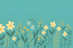 Detailed yellow flower mural wallpaper design pattern on turquoise background by Kids-Mundo