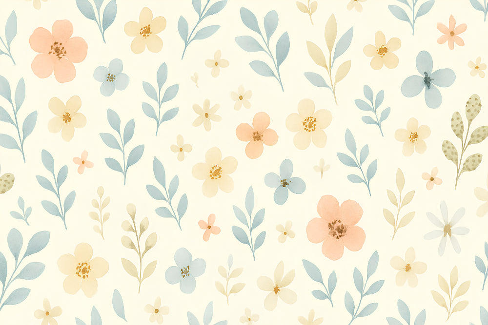 Detailed hand-painted floral mural wallpaper design pattern with pastel flowers by Kids-Mundo