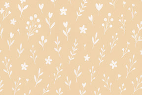 Detailed white botanical floral mural wallpaper design pattern on beige background by Kids-Mundo