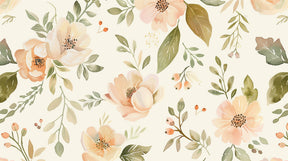 Detailed beige floral botanical mural wallpaper design pattern by Kids-Mundo