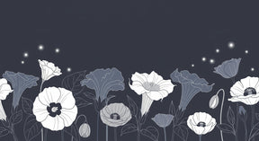 Detailed white flowers on dark background floral mural wallpaper design pattern by Kids-Mundo