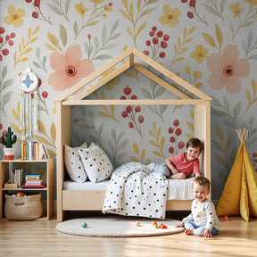 Delicate meadow flowers mural wallpaper creating serene nursery decor by Kids-Mundo