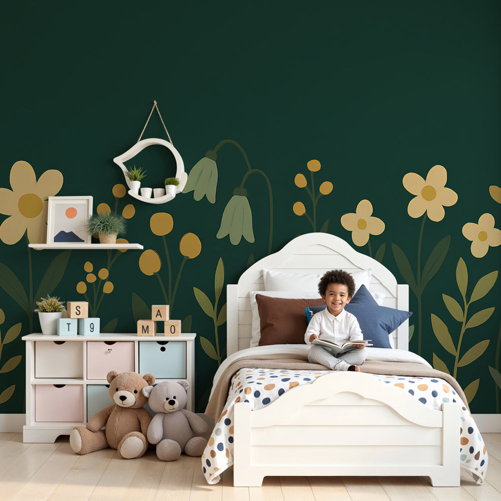 Sweet floral mural wallpaper creating enchanting secret garden nursery decor by Kids-Mundo