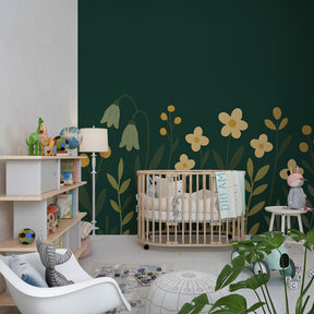 Yellow and white flowers mural wallpaper transforming kids bedroom into botanical paradise