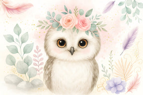 Detailed floral owl mural wallpaper design pattern showing delicate flowers and foliage by Kids-Mundo