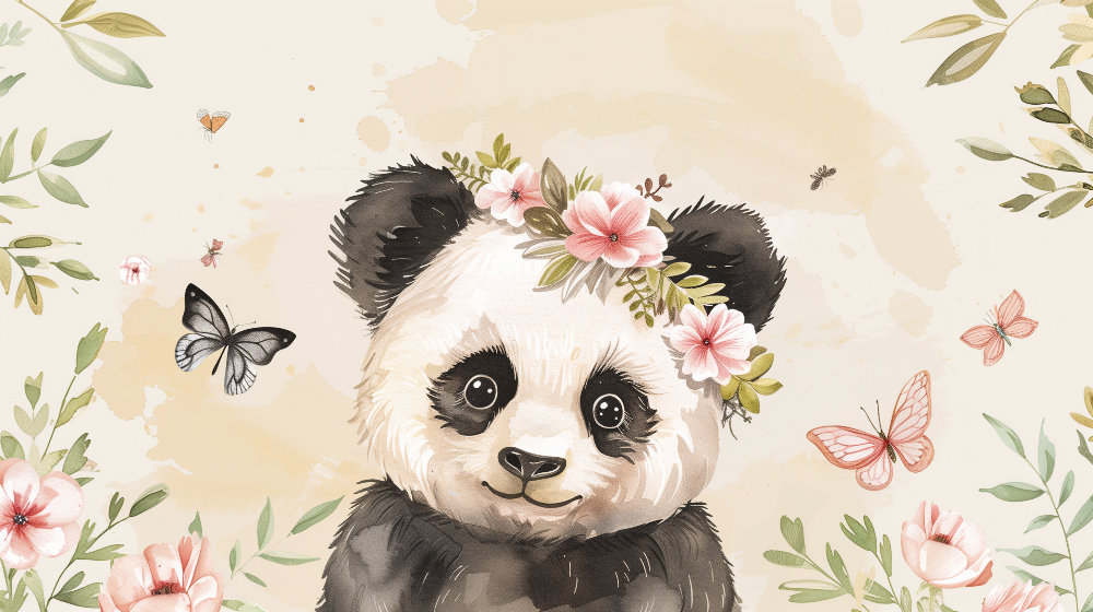 Floral Panda Cub Wall Mural