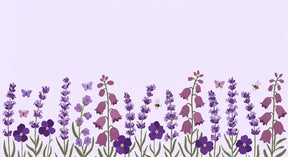 Detailed purple flower garden with butterflies and bees mural wallpaper design pattern by Kids-Mundo