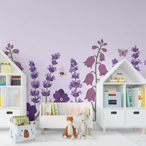 Lavender purple floral mural wallpaper for peaceful toddler room by Kids-Mundo