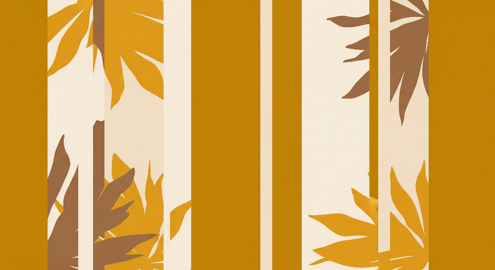 Kids-Mundo mustard and cream fluted panel design with golden and brown leaf silhouettes