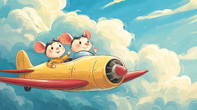 Detailed flying mice pilot mural wallpaper design pattern with vintage aircraft by Kids-Mundo
