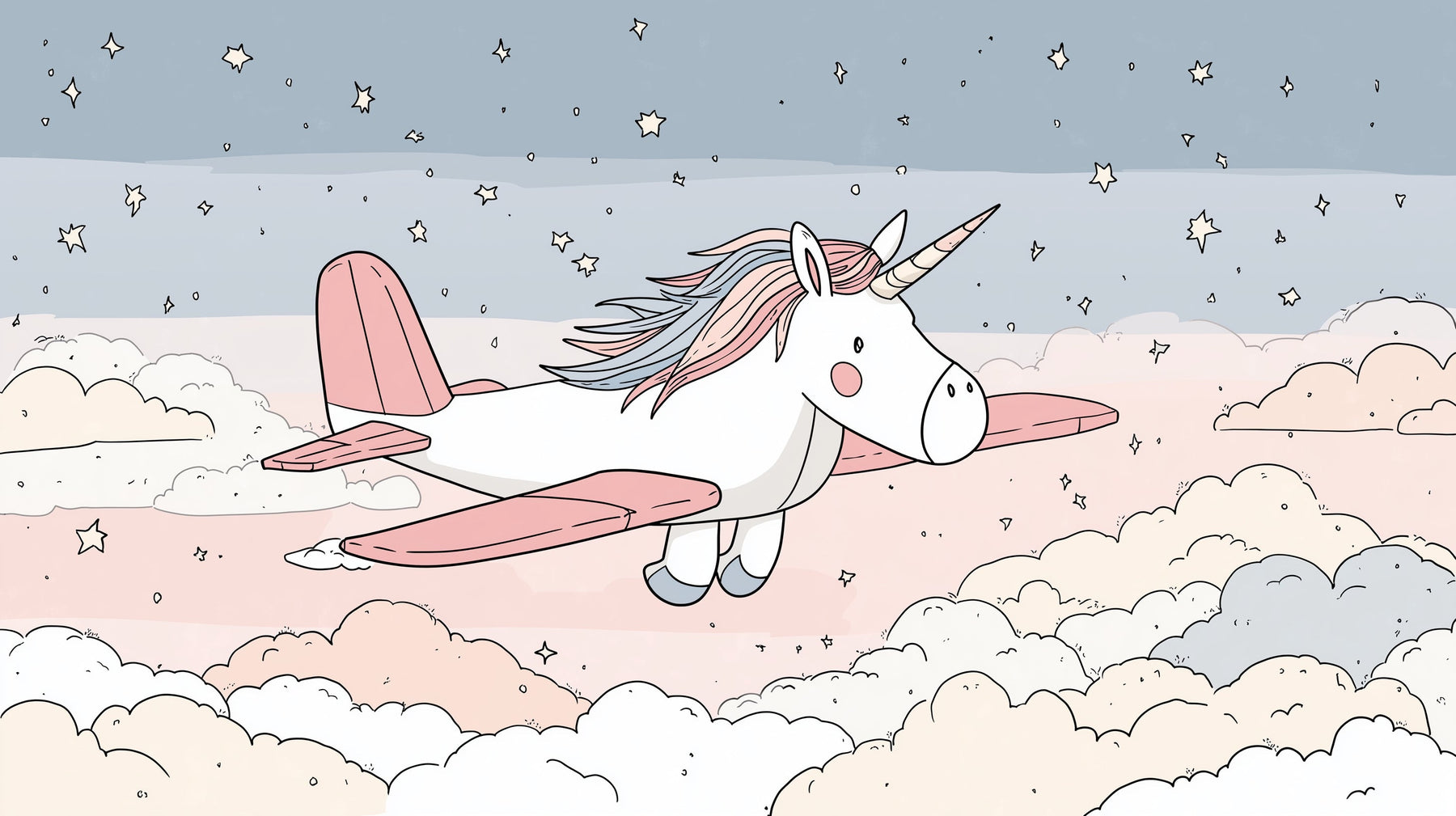 Detailed flying unicorn starry sky mural wallpaper design pattern by Kids-Mundo