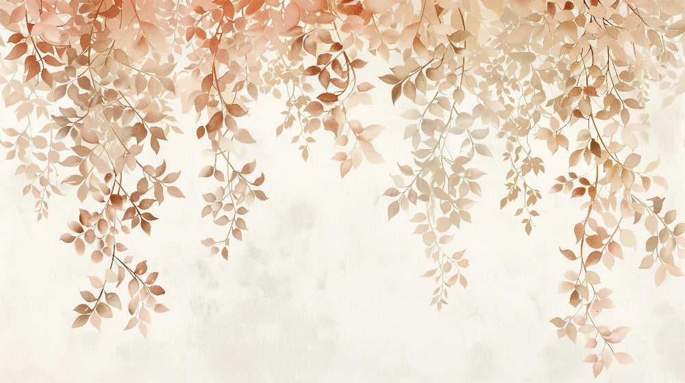 Detailed hanging foliage mural wallpaper design pattern in soft beige by Kids-Mundo