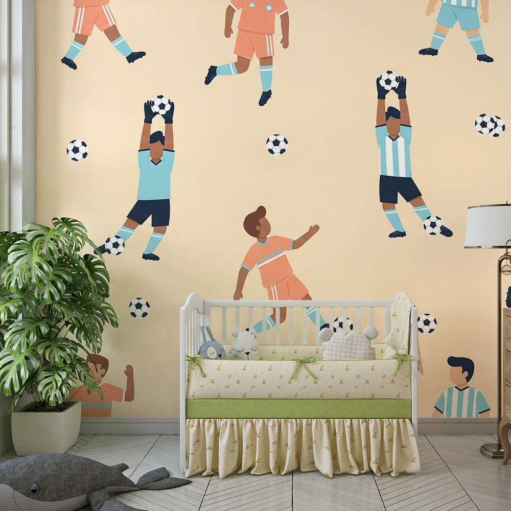 Kids-Mundo football pattern wall mural in an active kids bedroom setting