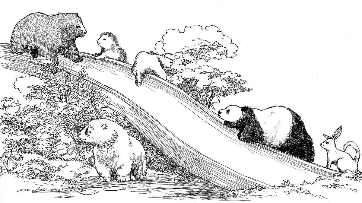 Woodland Animals Sliding Down the Hill Wall Mural
