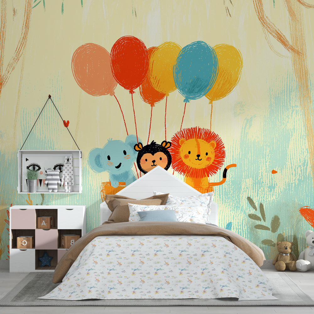 Whimsical forest animals wallpaper creating magical atmosphere in children's bedroom decor