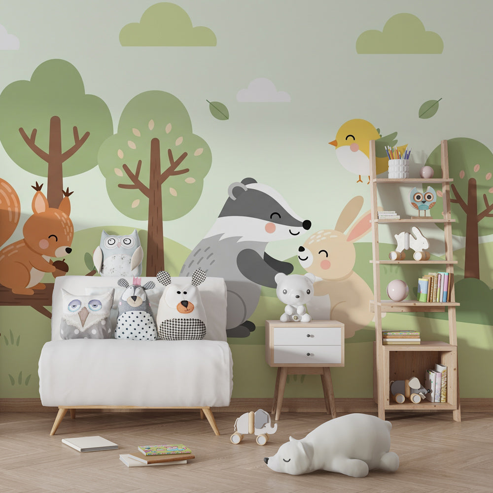 Woodland creatures wallpaper transforming kids bedroom with playful animal friends