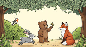Detailed forest animals mural wallpaper design pattern featuring bear, rabbit and fox by Kids-Mundo