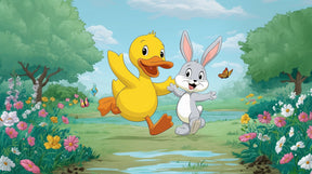 Detailed forest animals mural wallpaper design pattern featuring duck and rabbit by Kids-Mundo