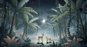 Detailed forest animals mural wallpaper design pattern with moonlight scene by Kids-Mundo