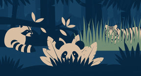 Detailed nocturnal forest animals wallpaper design pattern with panda tiger raccoon by Kids-Mundo