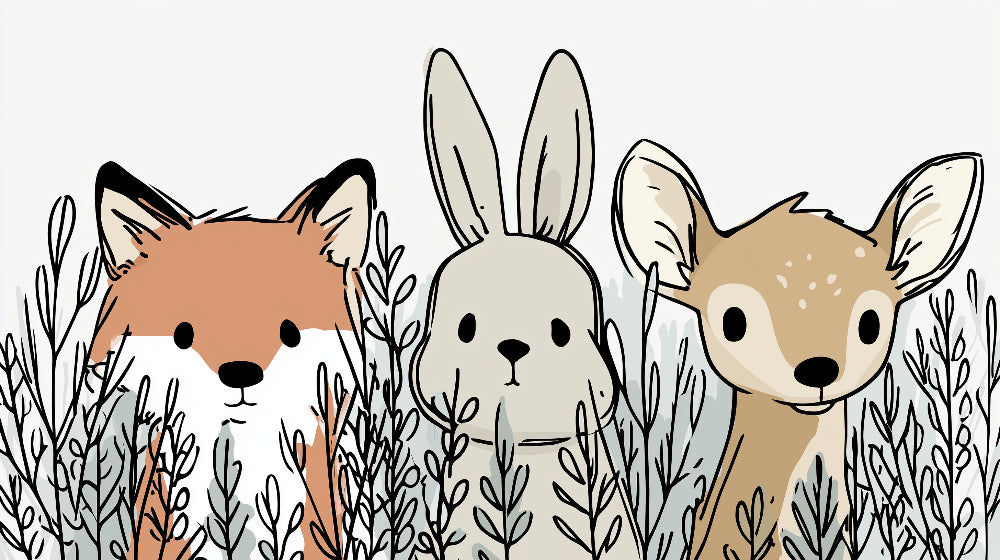 Detailed forest animals mural wallpaper design pattern with woodland creatures by Kids-Mundo