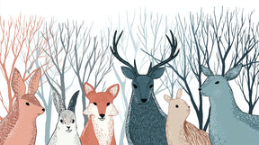 Detailed forest animals mural wallpaper design pattern showing deer fox rabbits by Kids-Mundo
