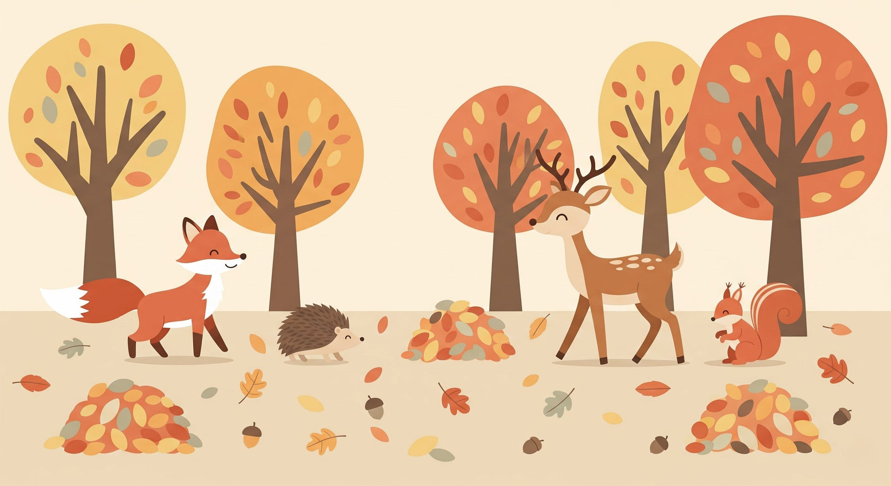 Detailed forest animals mural wallpaper design pattern with fox deer hedgehog by Kids-Mundo