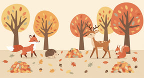Detailed forest animals mural wallpaper design pattern with fox deer hedgehog by Kids-Mundo