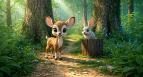 Detailed forest animals mural wallpaper design pattern featuring cartoon deer and rabbit by Kids-Mundo