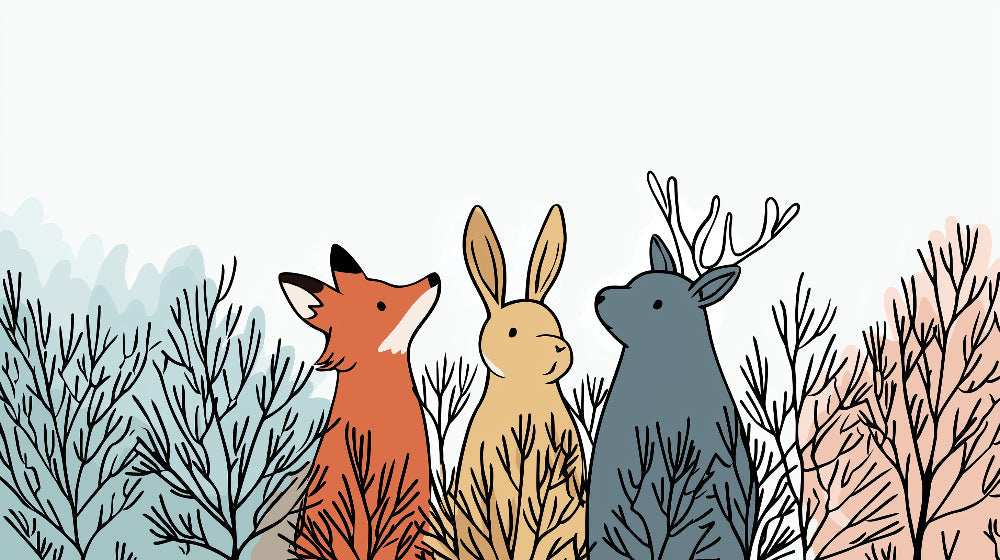 Detailed forest animals mural wallpaper design pattern with fox rabbit deer by Kids-Mundo