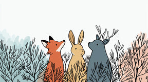 Detailed forest animals mural wallpaper design pattern with fox rabbit deer by Kids-Mundo