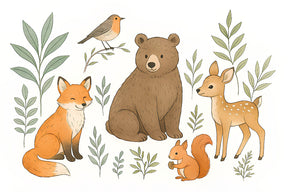 Detailed forest animals wallpaper design pattern with woodland creatures and foliage by Kids-Mundo