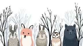 Detailed forest animals mural wallpaper design pattern featuring woodland creatures by Kids-Mundo
