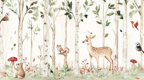 Detailed enchanted forest animals mural wallpaper design pattern with woodland creatures by Kids-Mundo