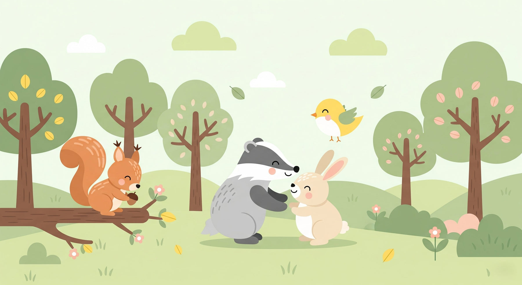Detailed forest animals mural wallpaper design pattern with woodland creatures by Kids-Mundo