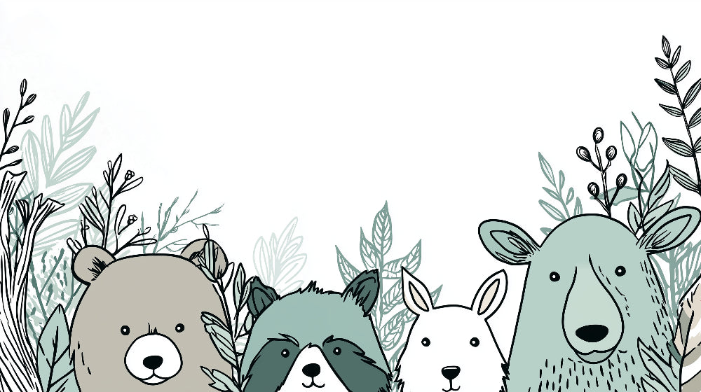 Detailed forest animals mural wallpaper design pattern with bears and woodland creatures by Kids-Mundo