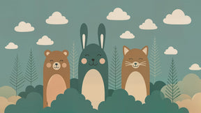 Detailed forest animals mural wallpaper design pattern featuring bear rabbit fox by Kids-Mundo