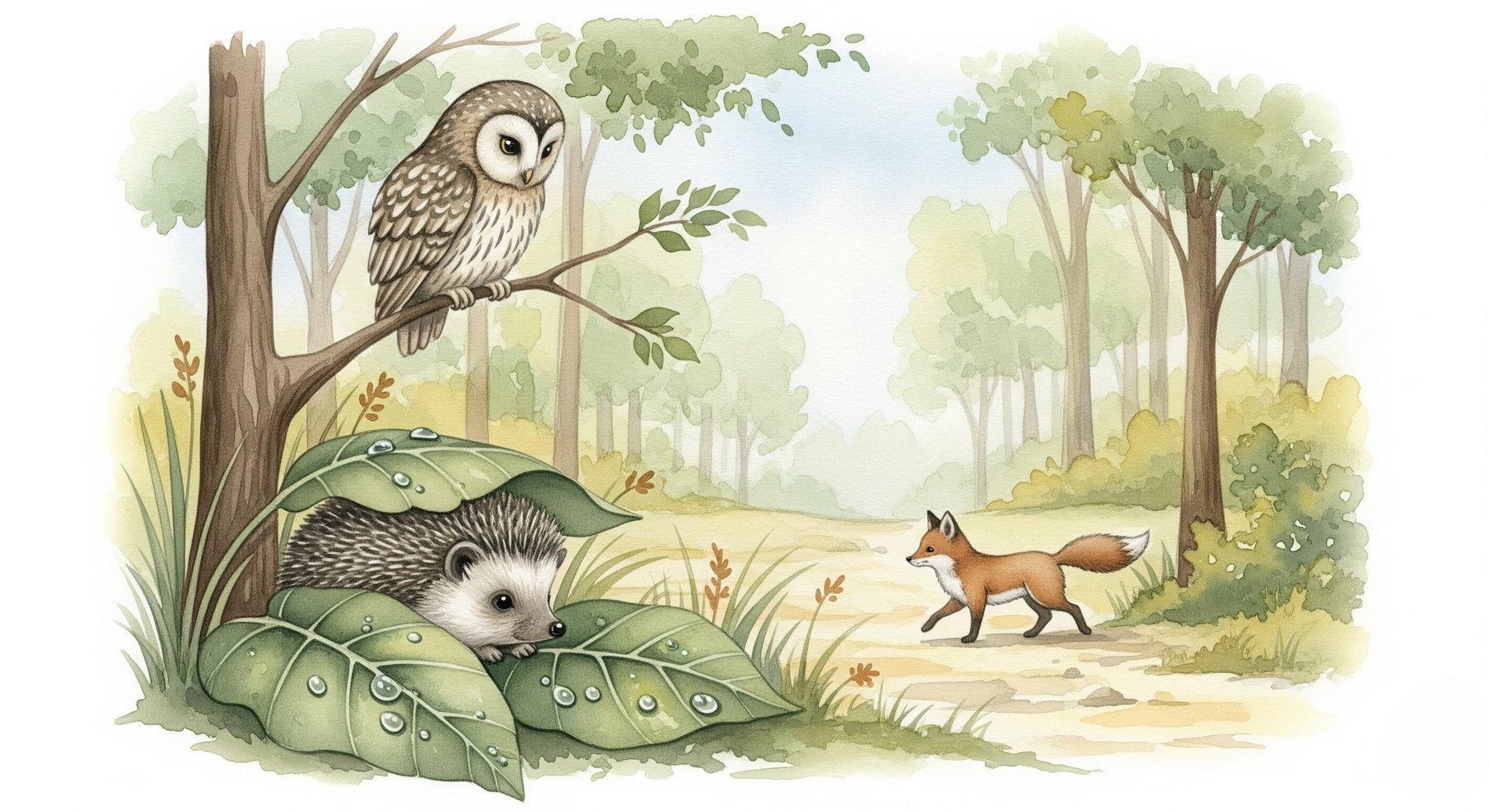Detailed forest animals mural wallpaper design pattern showing owl hedgehog fox by Kids-Mundo