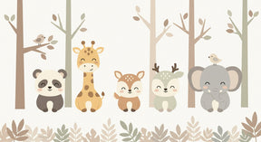 Detailed forest animals mural wallpaper design pattern featuring woodland friends by Kids-Mundo