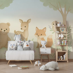 Pastel woodland animals wallpaper creating magical kids bedroom decor