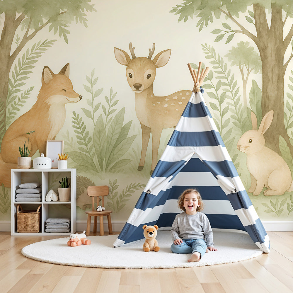 Forest animals mural wallpaper in modern nursery with woodland creatures by Kids-Mundo