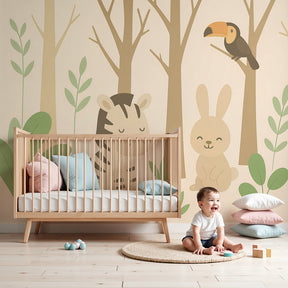 Forest animals mural wallpaper in modern nursery with woodland creatures by Kids-Mundo