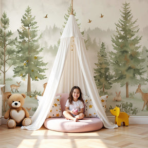 Forest animals mural wallpaper featuring deer and woodland creatures in peaceful nursery setting by Kids-Mundo