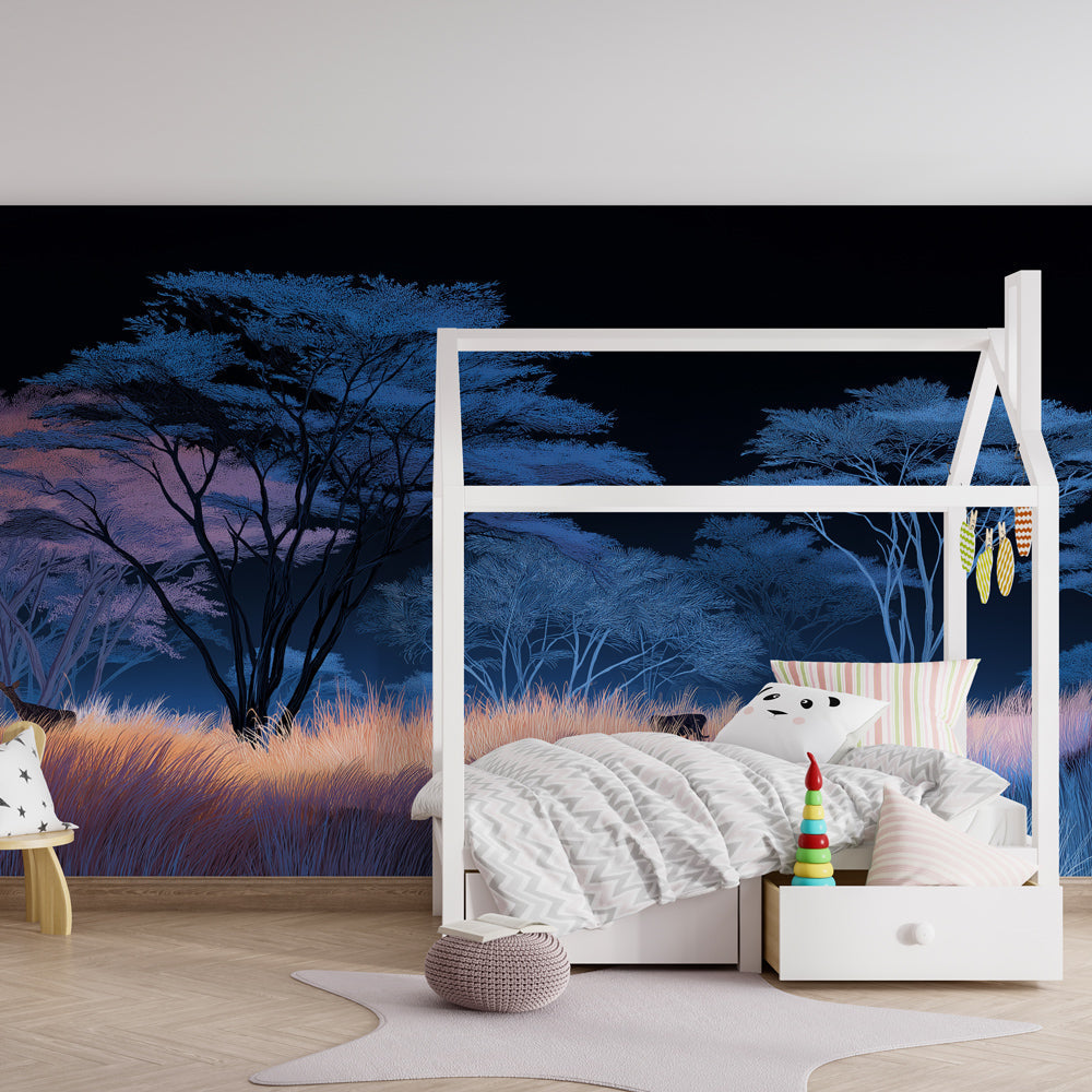 Mystical forest animals wallpaper transforming kids playroom into magical woodland space